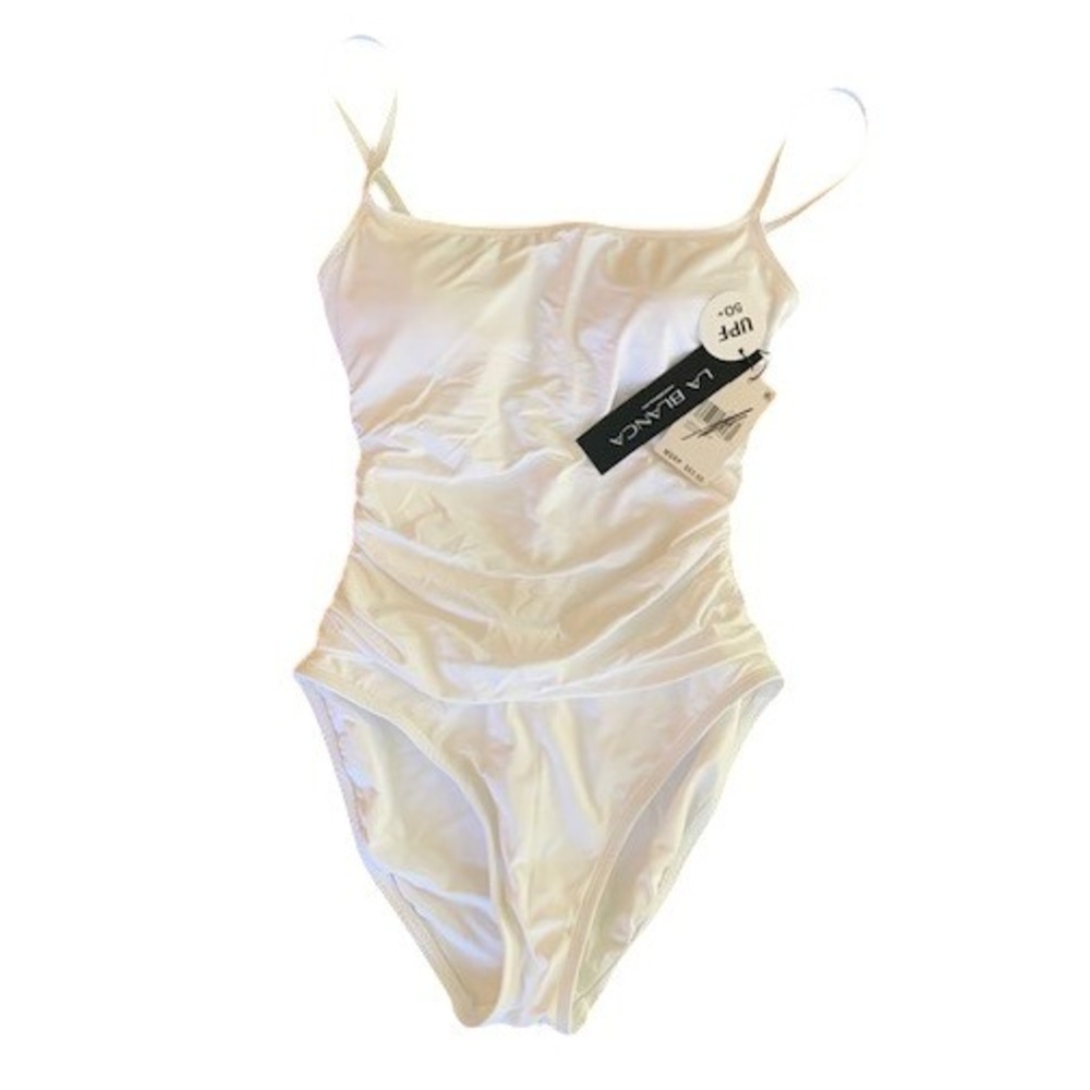 La Blanca White Ruched One Piece Swimsuit UPF 50 NWT Size Womens Smalll‎